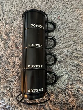 Nicole Miller Black Stackable Coffee Mugs Set with Stand